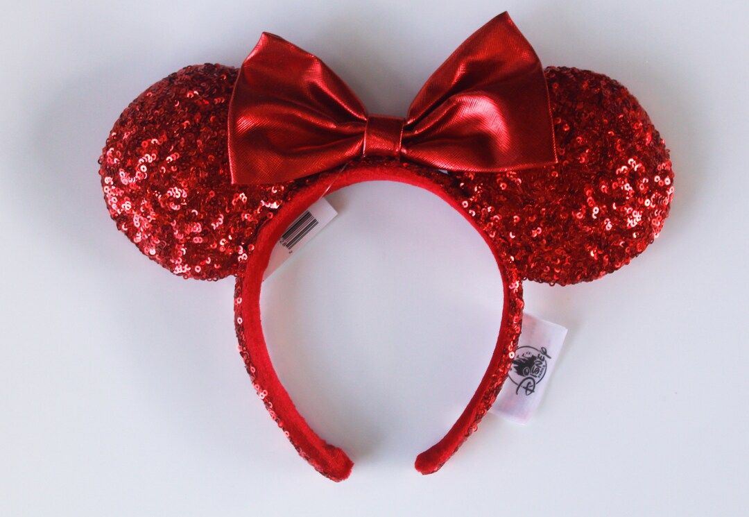 Disney parks red Sequin ears with red bow | Etsy (US)