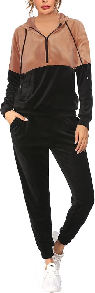 HOTOUCH Velour Tracksuit Womens 2 Piece Color Block Jogging Suit Set Velvet Sweatsuits Joggers Sport | Amazon (US)