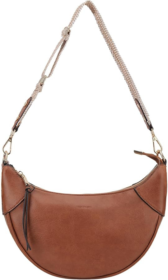 VX VONXURY Shoulder Bag for Women, Small Faux Leather Crescent Crossbody Purse with Zipper Closur... | Amazon (US)