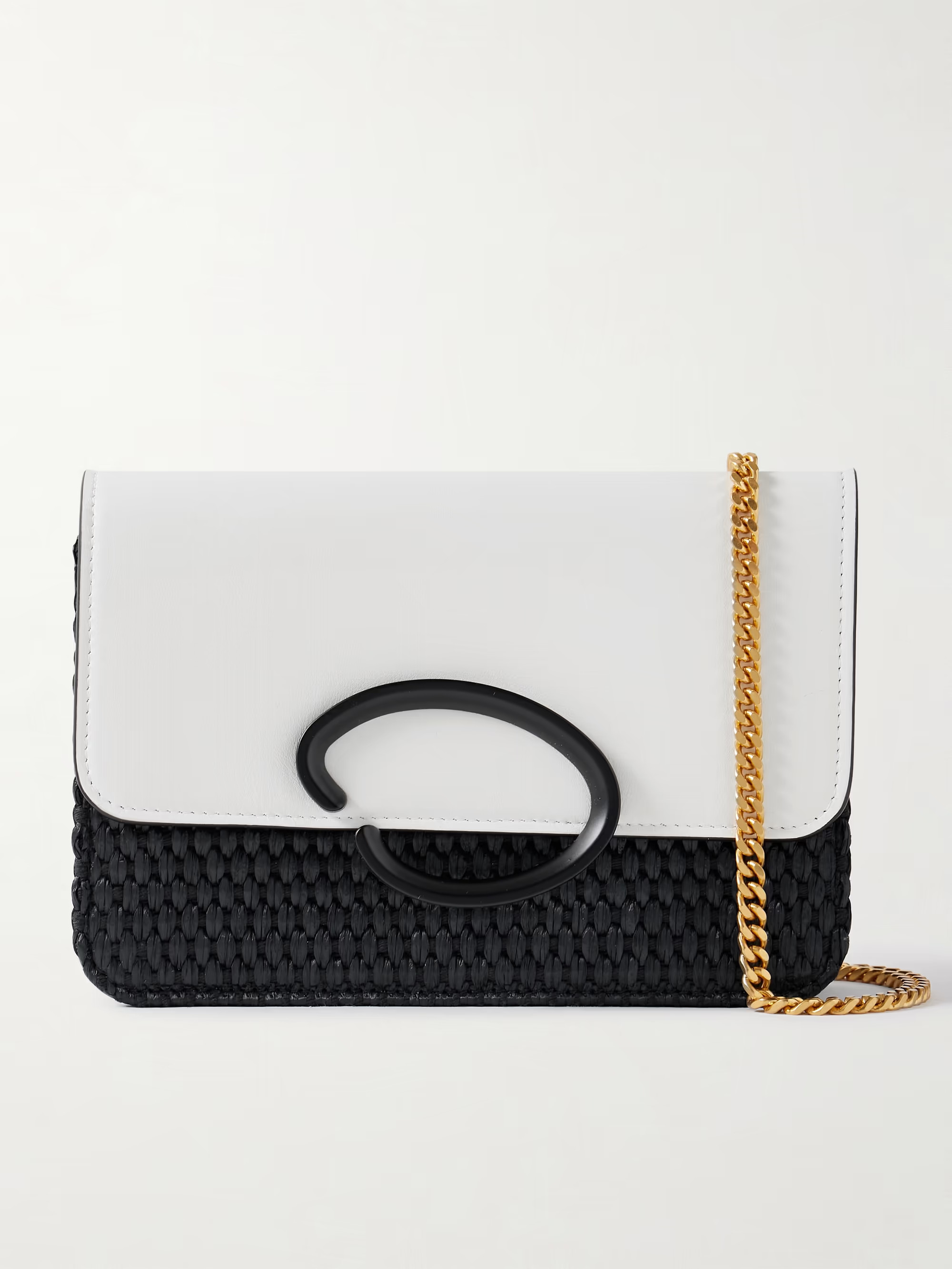 O-Pochette embellished raffia-paneled leather shoulder bag | NET-A-PORTER (US)