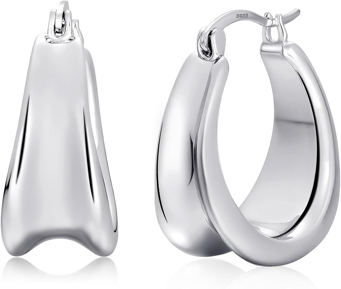 Small Chunky Hoops 18K Gold Plated Huggie Earrings for Women Sterling Silver Hypoallergenic Trend... | Amazon (US)
