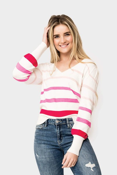Cupid Striped Blouson Sleeve Sweater | Gibson