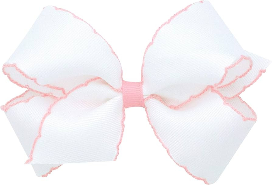 Wee Ones Girls' Classic Grosgrain Moonstitch Edge Hair Bow on a WeeStay Hair Clip, Medium, White ... | Amazon (US)