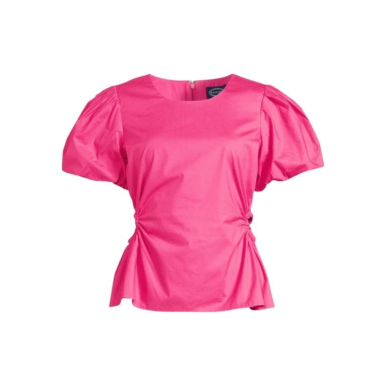 Scoop Women's Poplin Puff Sleeve Top with Cutouts, Sizes XS-XXL - Walmart.com | Walmart (US)