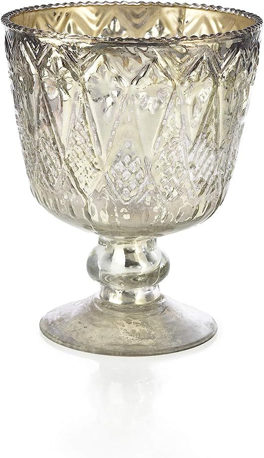 Serene Spaces Living 9” Antique Silver Glass Coupe Vase – Handmade, Vintage-Inspired Silver V... | Amazon (US)