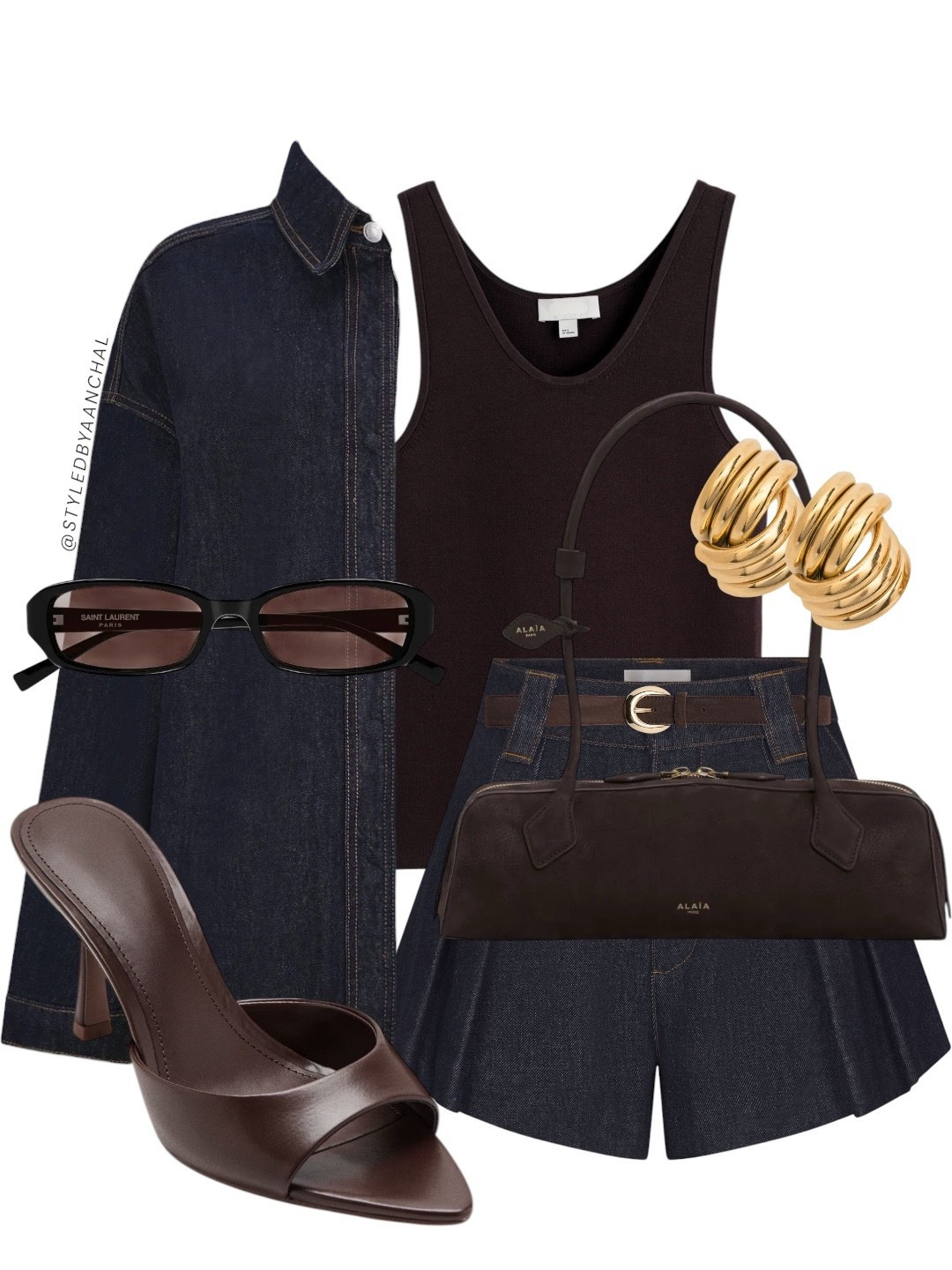 Denim on denim outfit with brown accessories 


Dark denim shorts
Dark denim shirt
Brown heels
Brown sunglasses 
Meshki
Brown tank top

#LTKootd #LTKTravel #LTKgrwm
