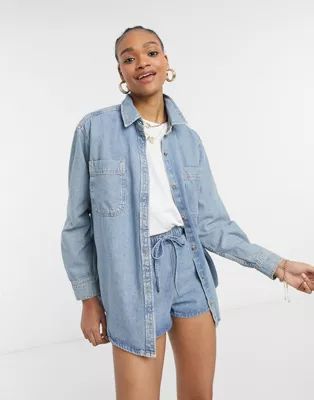 ASOS DESIGN denim slouchy shirt in midwash co-ord | ASOS (Global)