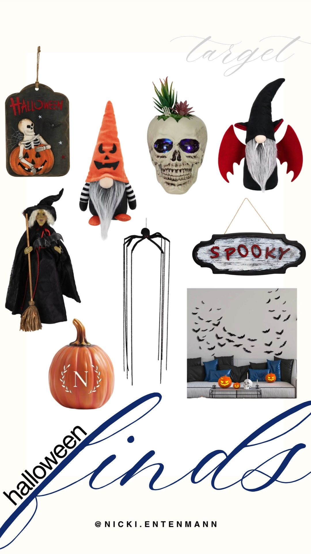 Add spooky charm to your space with these playful Target Halloween home accents! The selection includes plush gnomes, a skull succulent planter, hanging bat wall decals, a "Spooky" hanging sign, a witch figurine, and a personalized monogram pumpkin. These festive details make it easy to decorate mantels, entryways, and living areas for autumn.

#target #targetfinds #targethalloween #halloweendecor #spookyseason #homefinds #seasonaldecor 

 #LTKSeasonal #LTKHome #LTKSaleAlert