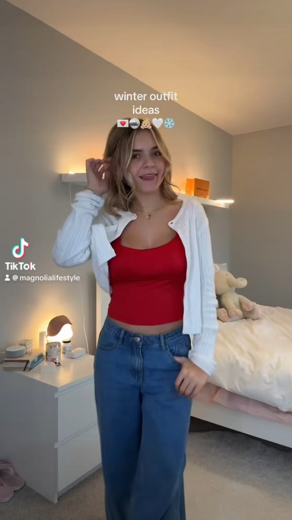 first:

top: princess polly 2
cardigan: brandy melville 
jeans: princess polly 2

second:

cardigan: hollister (i found a similar one, it might be out of stock)
pants: brandy melville

third: 

sweater: city beach (i couldn’t find it) size S
collar top: pacsun XS
skirt: princess polly 2

fourth:
top: princess polly 2
jeans: pacsun 24
jacket: pretty little thing S