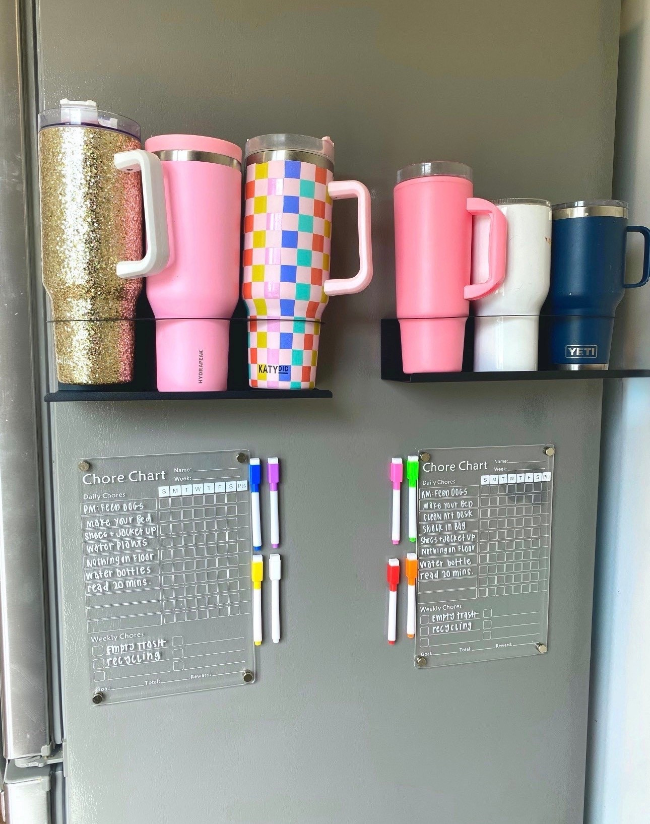 Trying to maximize our storage in the kitchen and SO OBSESSED with how these magnetic solutions! Found these acrylic chore charts do the kiddos and love that it came as a 2 pack + magnetic markers. These magnetic cup holders are a game changer! They were taking up SO much space in our drawers. Love being able to use this empty space for storage! Adding my exact + a few other options  


- chore charts
- kitchen storage 
- Stanley cups 
- kitchen organization 
- organized home 
- magnetic storage 
- home finds 
- declutter with me 


#LTKHome #LTKmomlife #LTKSaleAlert 

#LTKdayinmylife #LTKHome #LTKmomlife