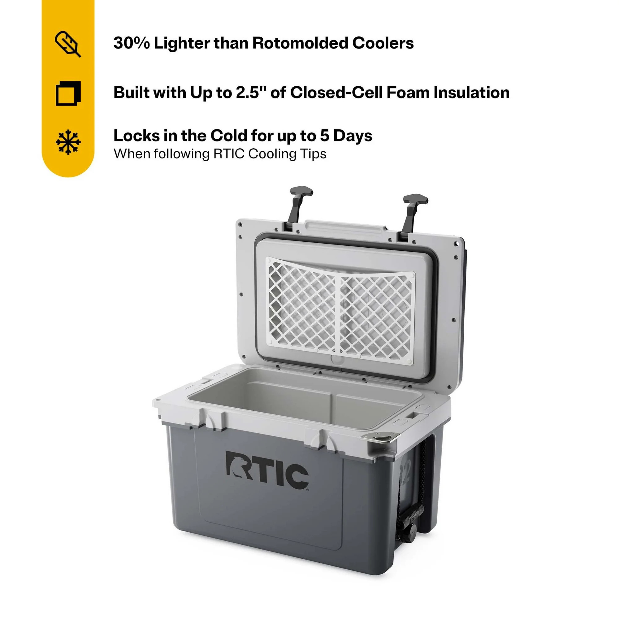RTIC 32 QT Ultra-Light Hard-Sided Ice Chest Cooler, Fits 48 Cans, Dark Grey & Cool Grey | Walmart (US)