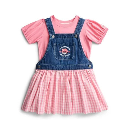 Strawberry Shortcake Toddler Girls Denim Gingham Skirtall and Puff Sleeve Tee Set, 2-Piece, Sizes 12M-5T | Walmart (US)