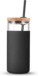 tronco 20oz Glass Tumbler Glass Water Bottle Straw Silicone Protective Sleeve Bamboo Lid - BPA Fr... | Amazon (US)
