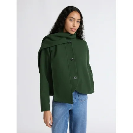 Free Assembly Women's Faux Wool Jacket with Scarf, Sizes XS-XXL | Walmart (US)