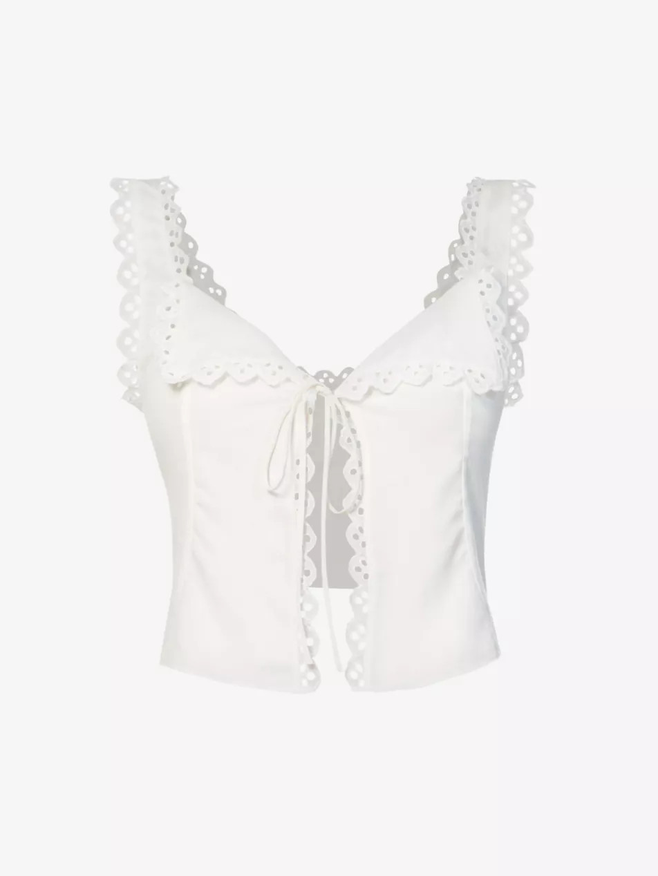 Amber broderie-anglaise-trim woven top | Selfridges