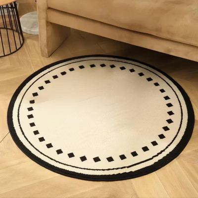 Zarkea® Minimalist Cream & Black 39" Round Rug, Washable,Polypropylene,Non-Slip Rug for Indoor/Outdoor Use | Target