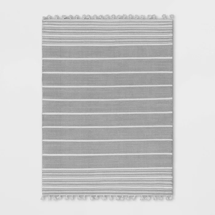 Pick Stitch Textured Stripe with Tassel Rug Jet Gray - Hearth & Hand™ with Magnolia | Target