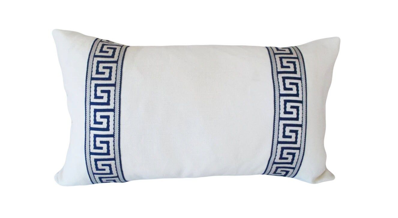 Greek Key Embroidered Decorative Pillow Cover - Lumbar Pillow - Throw Pillow - Accent Pillow - Linen | Etsy (CAD)
