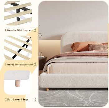 DGSPVCT King Size Upholstered Bed Frame, Platform Beds with Curve Shaped Headboard, Soft Cloud Be... | Amazon (CA)