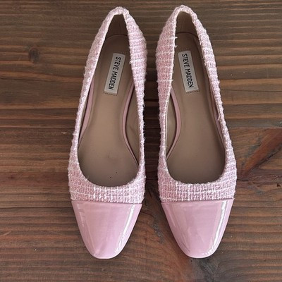 Steve Madden Blair Cap Toe Ballet Flats Womens  9.5 Pink Tweed Old Money Shoes | eBay US