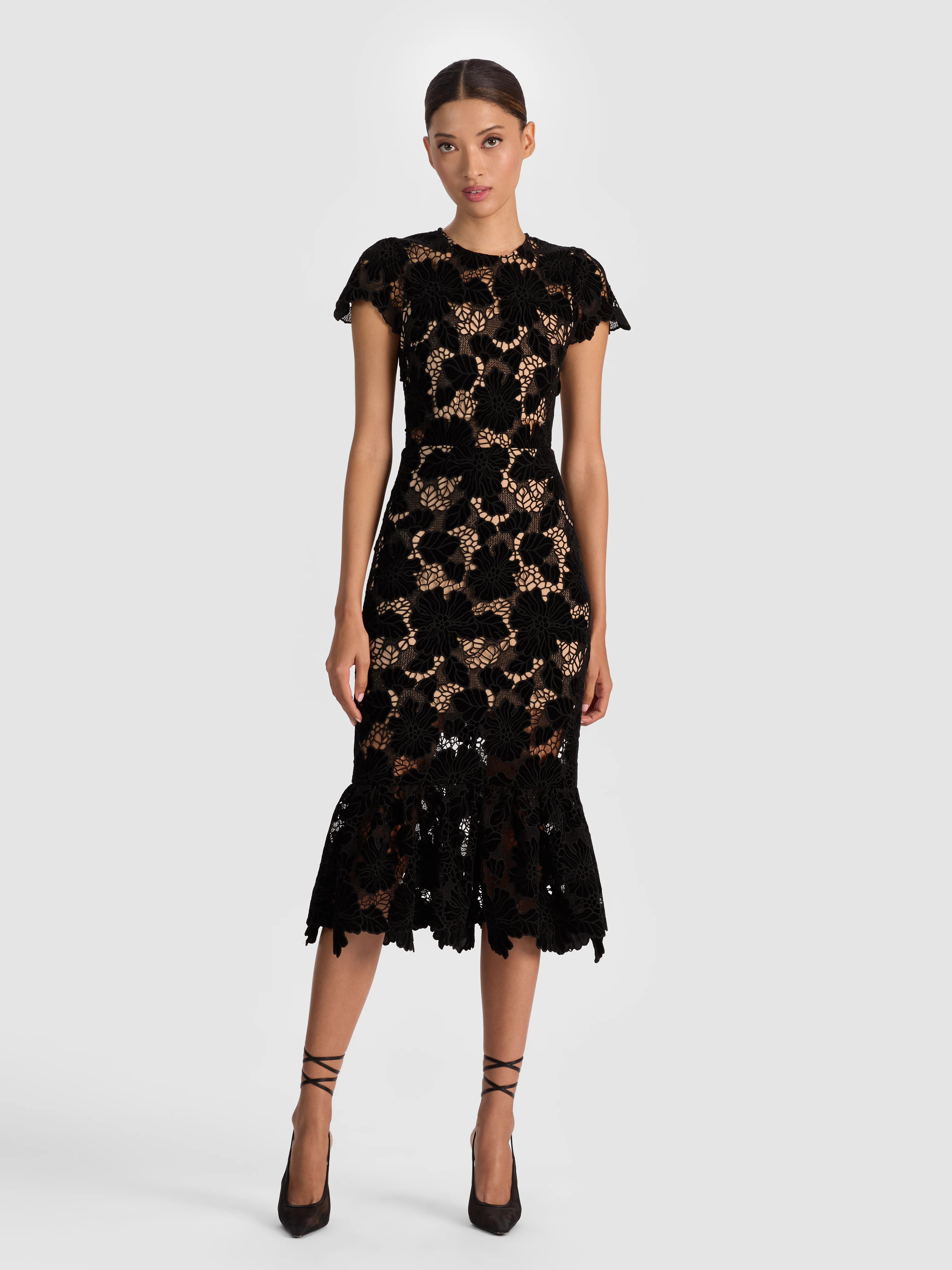 alice + olivia CLOVER OPEN BACK MIDI DRESS | Alice + Olivia
