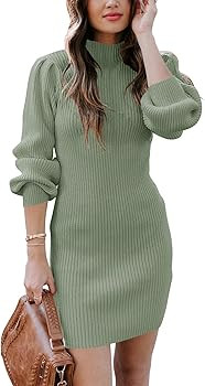 ANRABESS Women Long Sleeve Turtle Mock Neck Rib Knit Stretch Slim Fitted Bodycon Sweater Mini Sho... | Amazon (US)