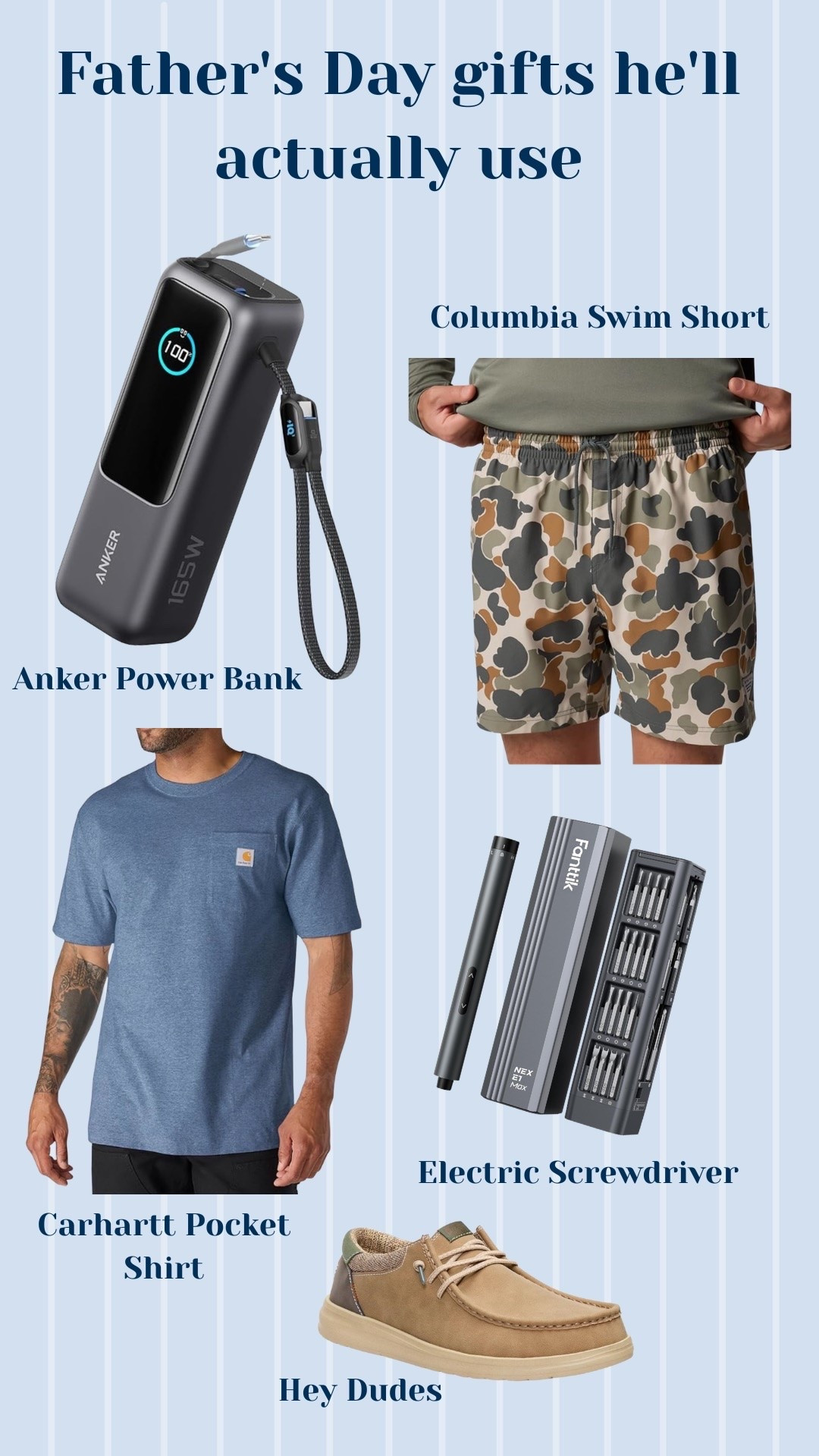 Father’s Day gifts he’ll actually use 👏

Skip the last-minute gift cards and grab something he’ll reach for every day. From the best-selling Anker Power Bank to comfy Hey Dudes, Columbia swim shorts, a classic Carhartt tee, and an electric screwdriver set, these Amazon finds are perfect for dads, husbands, grandpas, and hard-to-shop-for men.

Everything is linked and Prime-ready for Father’s Day! 🎁

#LTKmomlife #LTKSeasonal #LTKSaleAlert