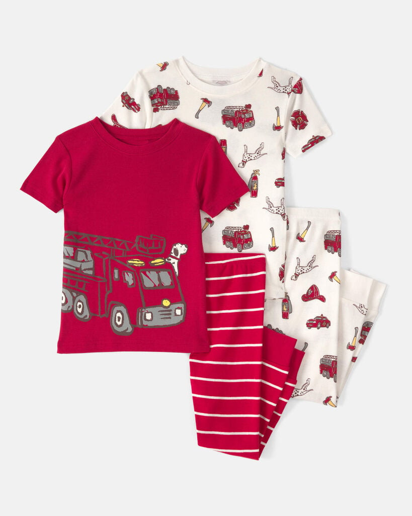 Carter's baby boy firetruck striped 100% cotton snug fit 4-piece pajama set - red/white 12M Multi | Carter's Inc