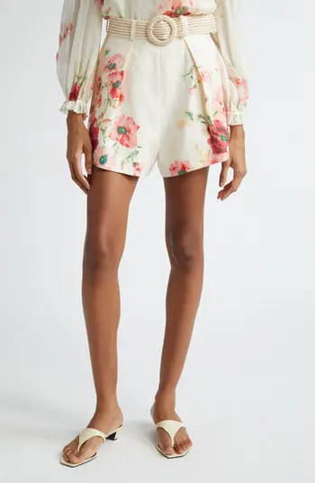 Zimmermann Lightburst Floral Belted Linen Shorts | Nordstrom | Nordstrom