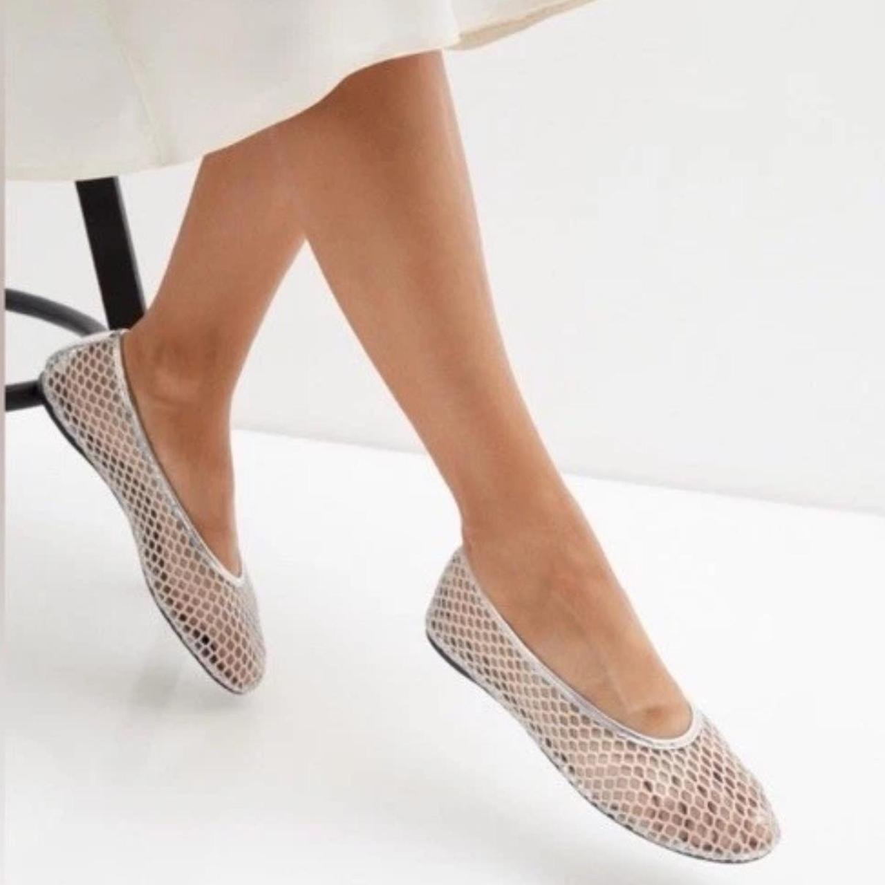 Mango Women's Ballet shoes - Silver - US 7.5 | Depop US