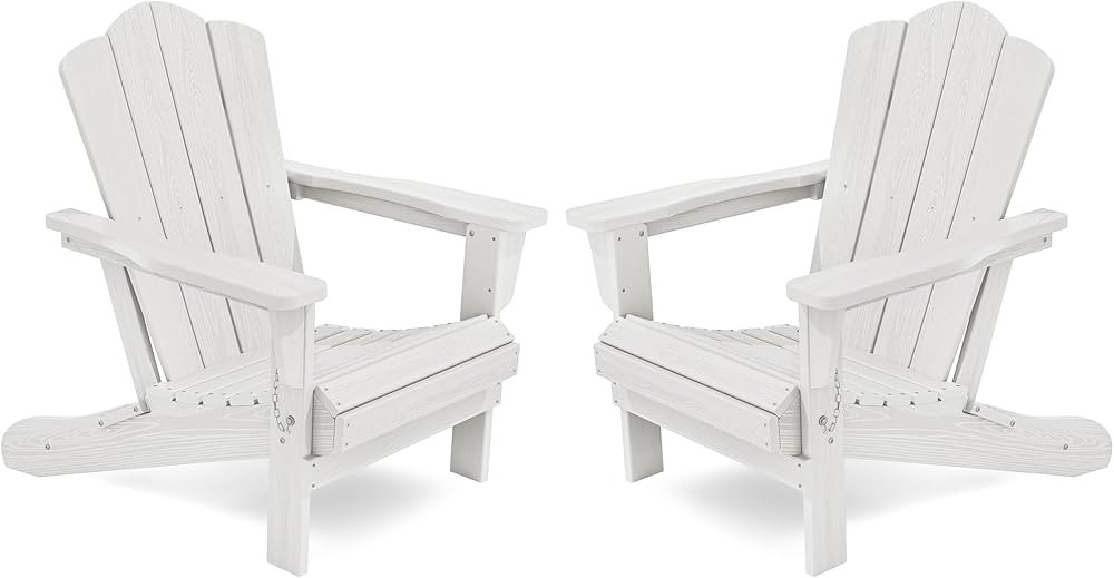 KINGYES Folding Adirondack Chair Set of 2, HDPE All-Weather Folding Adirondack Chair, White | Amazon (US)