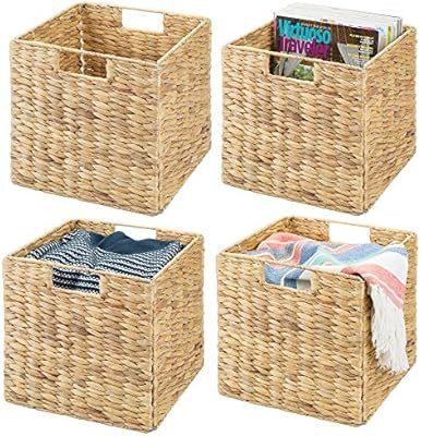 mDesign Natural Woven Hyacinth Closet Storage Organizer Basket Bin - Collapsible - for Cube Furni... | Amazon (US)