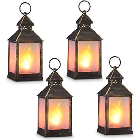 11" Vintage Style Decorative Lantern,Flame Effect LED Lantern,(Golden Brushed Black,4 Hours Timer) I | Amazon (US)