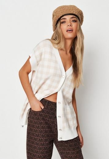 Missguided - Blush Pastel Plaid Sleeveless Knit Waist Coat | Missguided (US & CA)