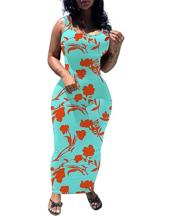 PINSV Women's Sexy Bodycon Tank Dress Basic Sleeveless Long Maxi Dresses Party Club Beach Sundres... | Amazon (US)