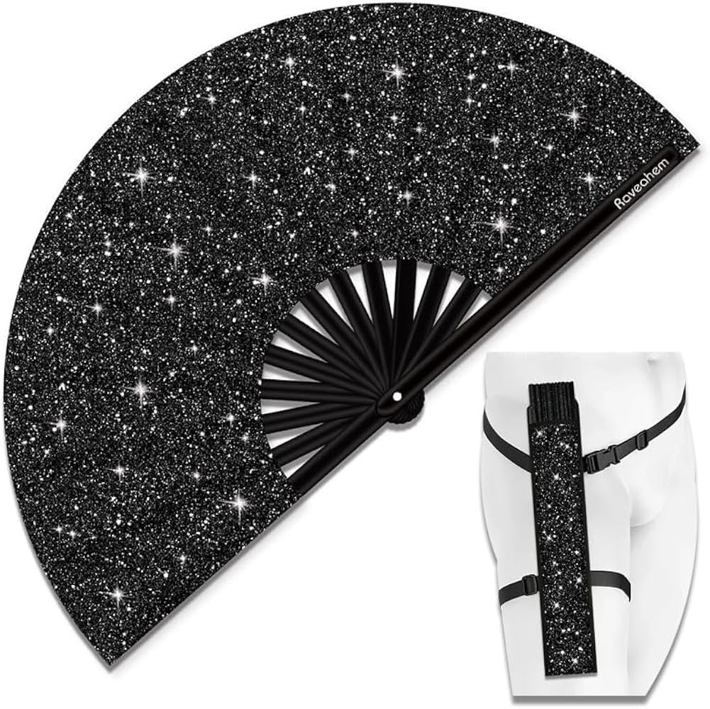 Glitter Large Rave Folding Clack Hand Fan with holster for men/women Handheld Fan for EDM,Festiva... | Amazon (US)