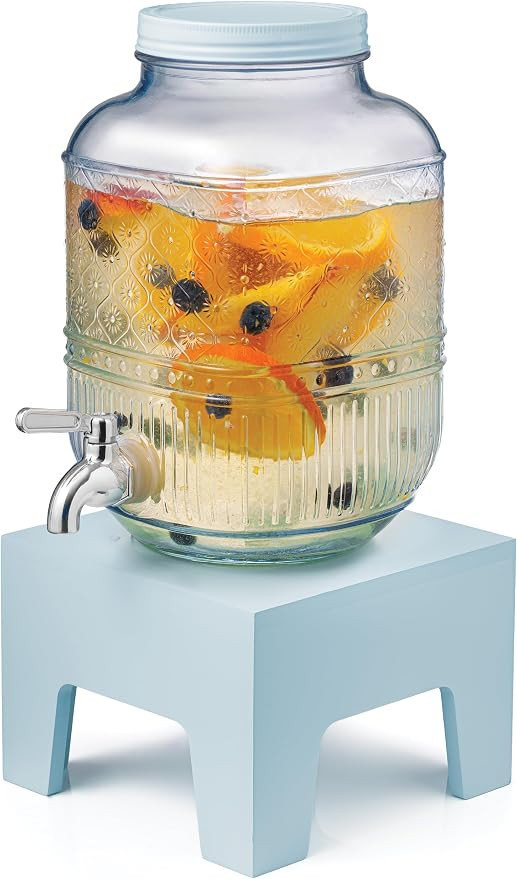 Beverage Dispenser 1 Gallon, Glass Drink Dispenser with Wooden Base Stand, Wide Mouth Jar for Lem... | Amazon (US)