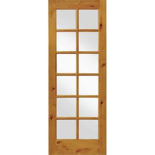 Krosswood Doors 36 in. x 96 in. Krosswood French Knotty Alder 12-Lite Tempered Glass Solid Right-... | The Home Depot