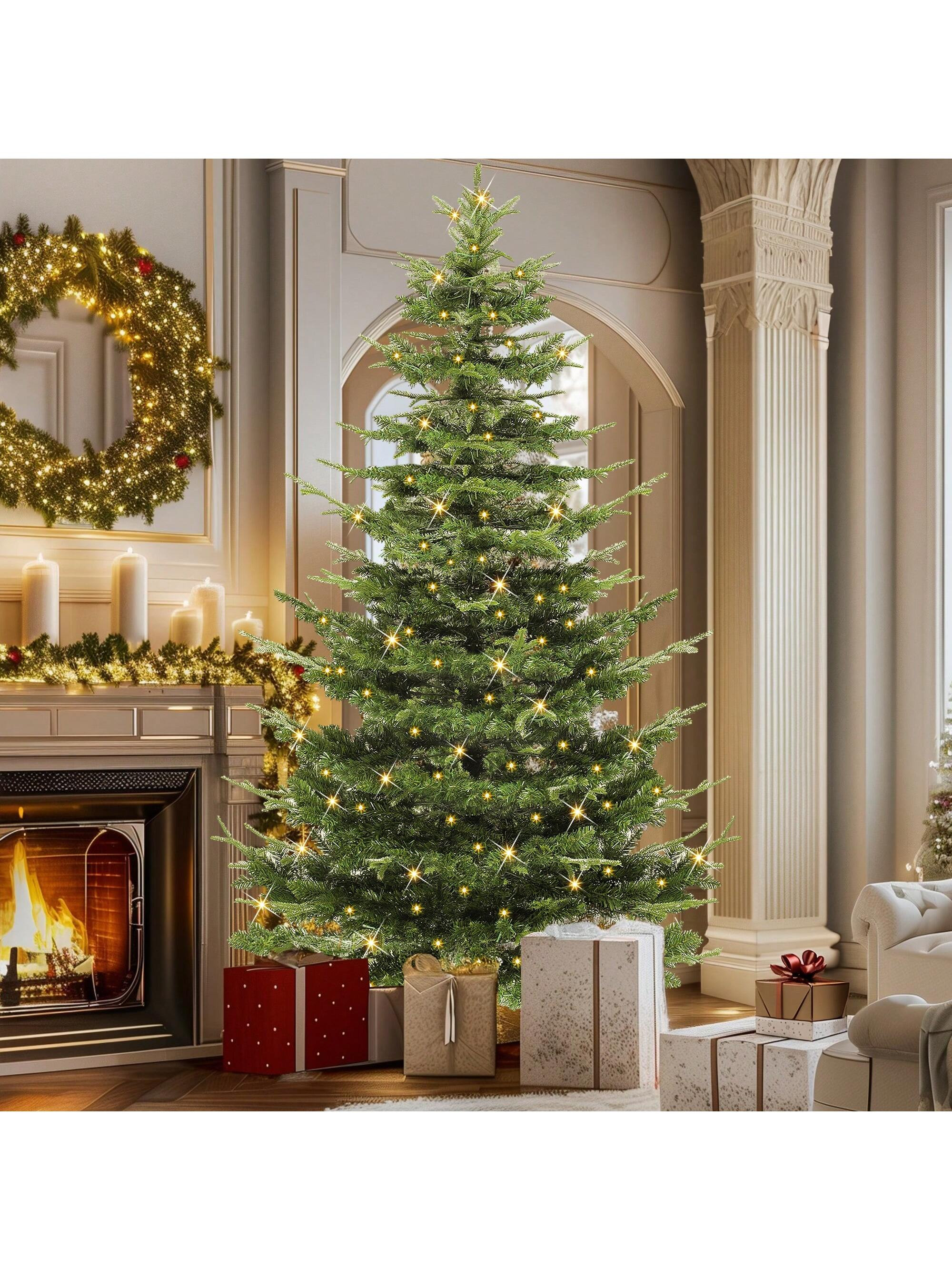 Árbol de Navidad artificial de abeto aspen preencendido de 6.5 pies, decoración navideña con c... | SHEIN
