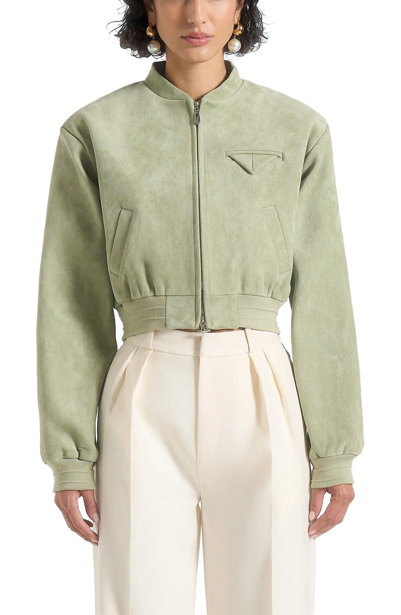 Manière De Voir Monique Suede Wide Shoulder Bomber Jacket | Nordstrom | Nordstrom