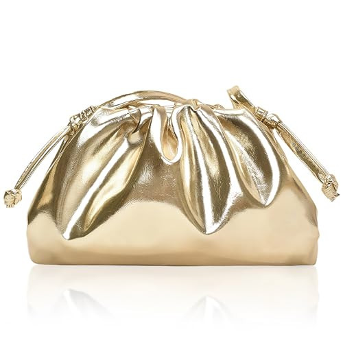 Uoxmiy Gold Clutch Bag for Women,Cloud Clutches Gold Handbag PU Leather Pleated Evening Bags with Detachable Chain for Wedding Prom Dinner Party | Amazon (UK)