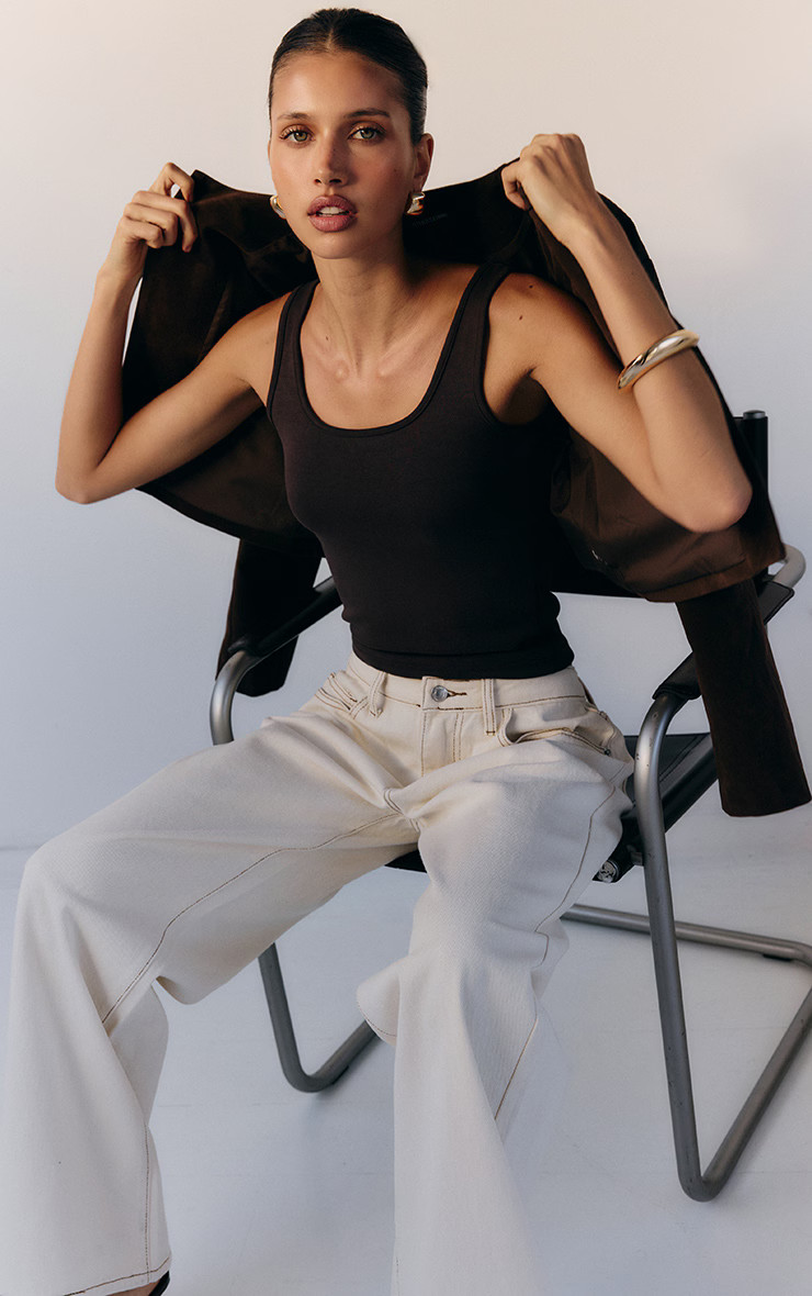 Ecru Low Rise Wide Leg Jeans | Denim | PrettyLittleThing UK