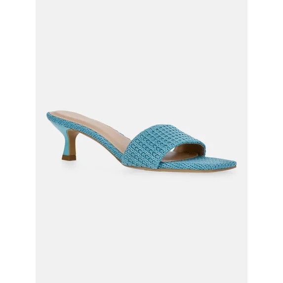 Time and Tru Women's Raffia Kitten Heel Sandals | Walmart (US)