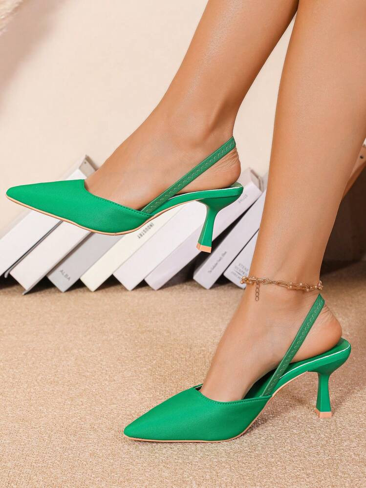 1 Pair Women's Green Convertible High Heel Closed Toe Sandals 7cm & Black Pointy Toe Kitten Heel ... | SHEIN