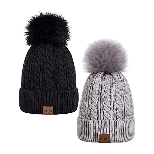 Alepo Womens Winter Beanie Hat, Warm Fleece Lined Knitted Soft Ski Cuff Cap with Pom Pom | Amazon (US)