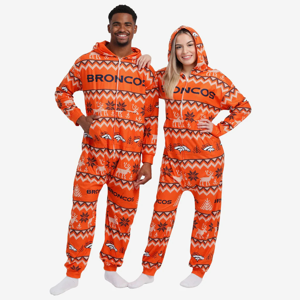 Denver Broncos Ugly Pattern One Piece Pajamas | FOCO inc