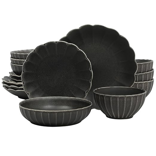 Gibson Elite Malibu Shore 16 Piece Scallop Stoneware Reactive Glaze (Service for 4) Ceramic Plate... | Amazon (US)