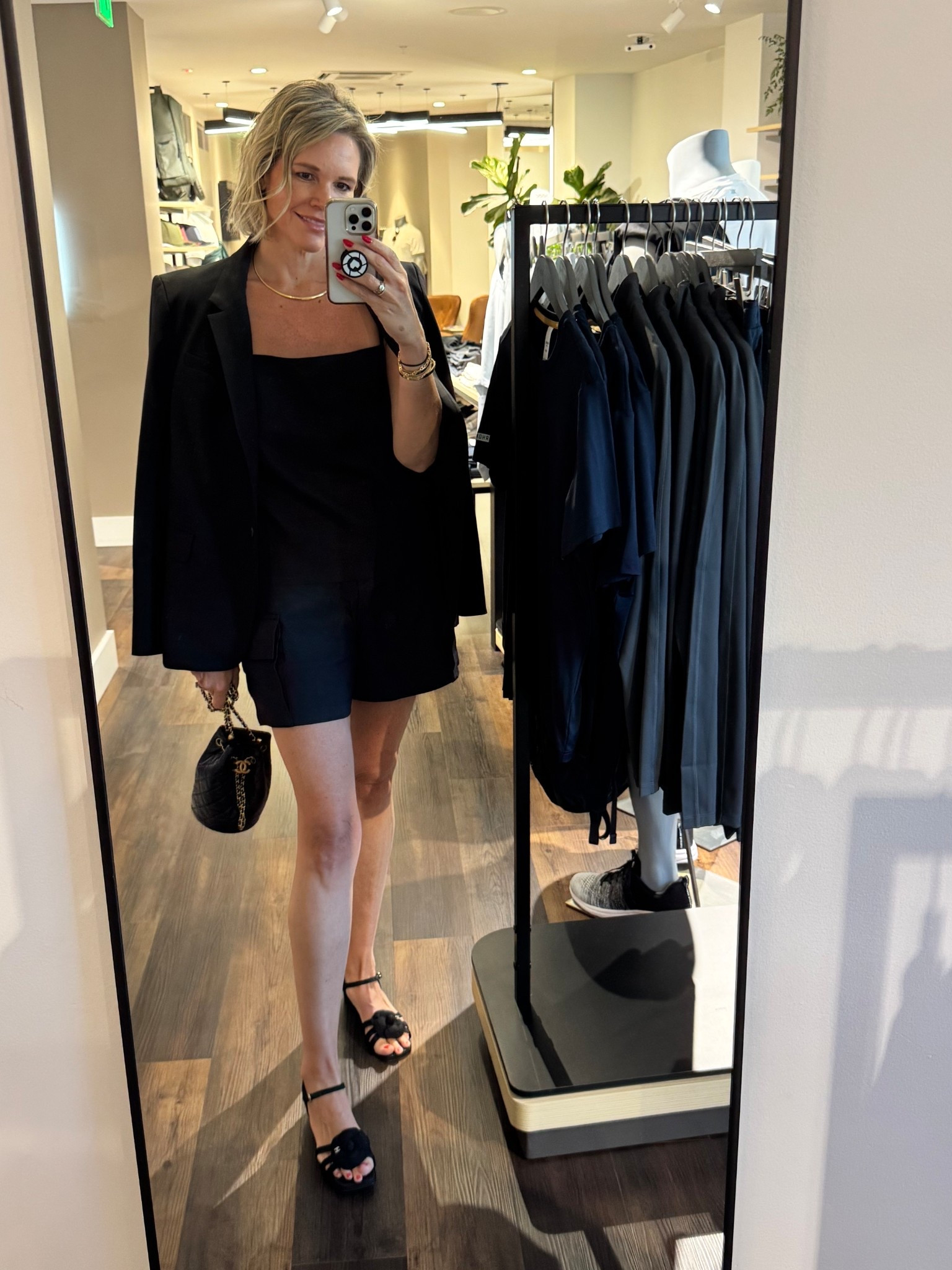 Black on black. Easy black cami and shorty from Rhone. With Chanel accessories 

#LTKShoeCrush #LTKFindsUnder100 #LTKWorkwear