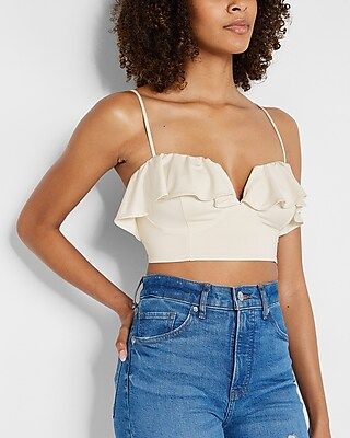 Body Contour Silky Ruffle Overlay V-Wire Cropped Cami | Express