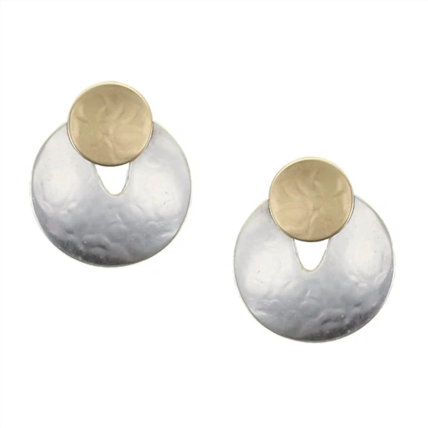 Crescent With Layered Disc Clip Earring In Silver And Brass | Shop Simon